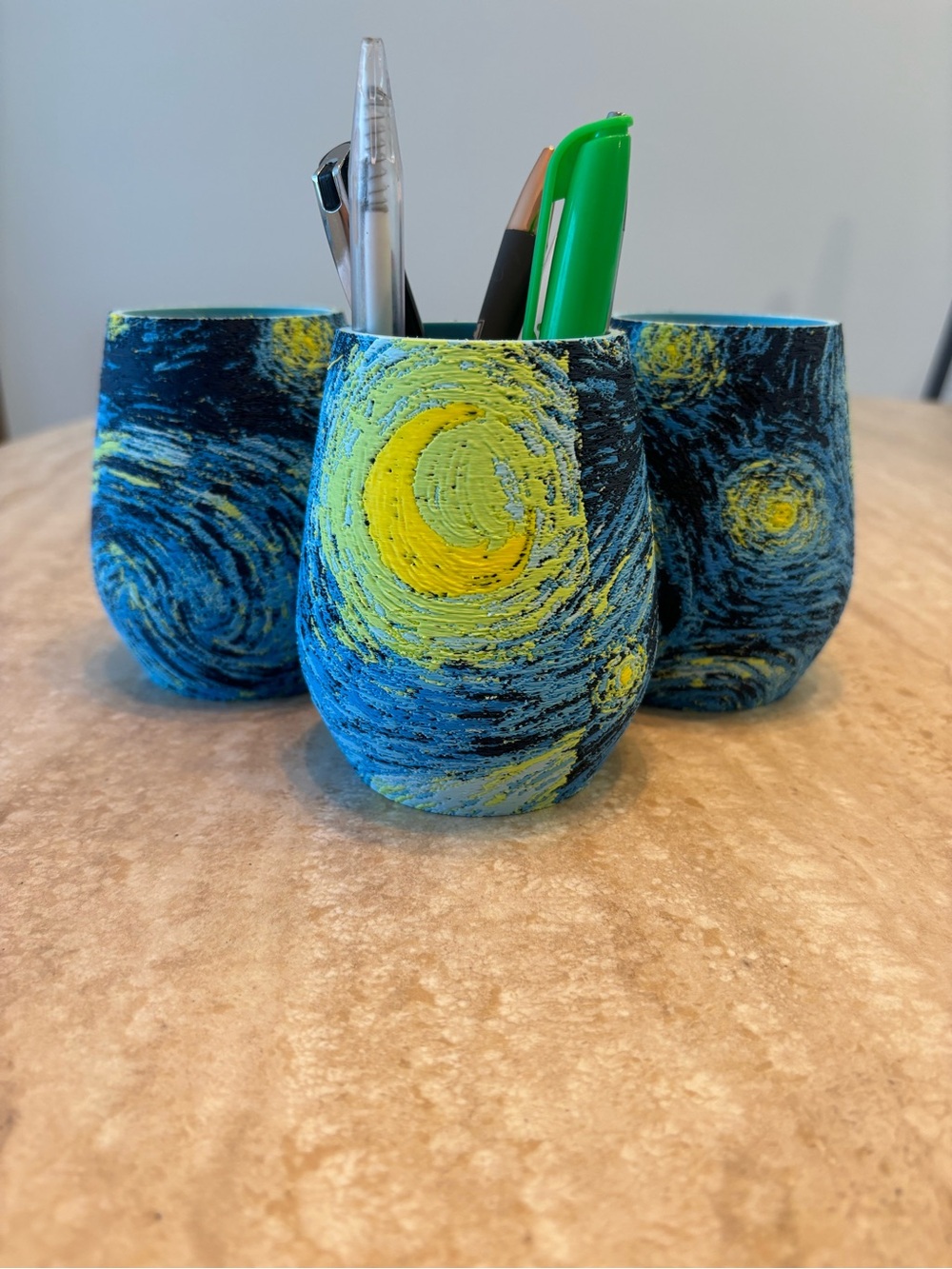 Starry Night Van Gogh Pen Holder - Blue & Yellow Home Art (set of 1)